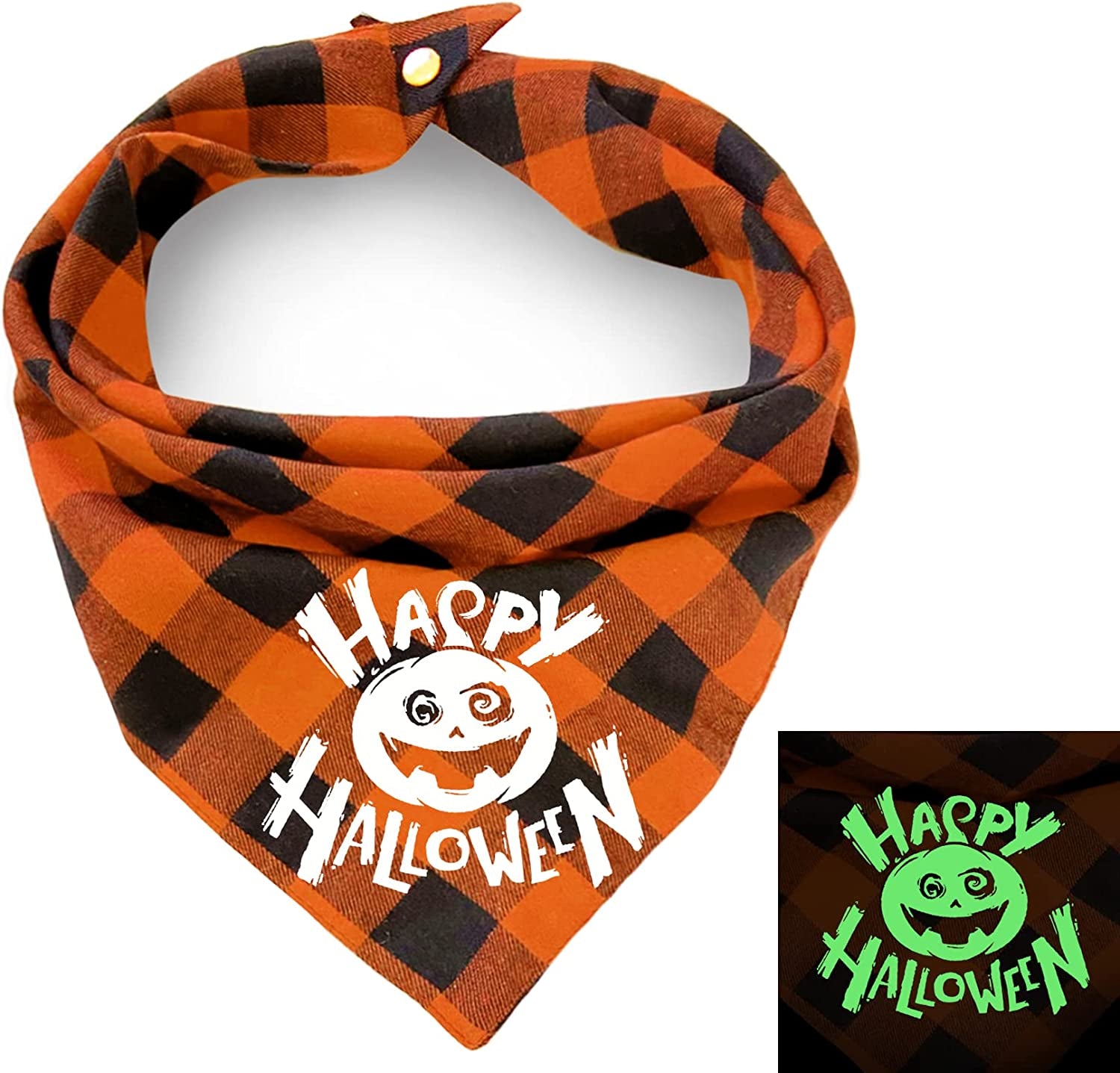 Christmas Plaid Dog Bandana with Button, Birthday Dual Layer Scarf Soft Cotton Triangle Bib Girls and Boys Kerchief Adjustable Accessories for Small Medium Large Extra Large Dog Puppy Pet Cat Animals & Pet Supplies > Pet Supplies > Dog Supplies > Dog Apparel C.C Xavier Halloween-Orange Large 