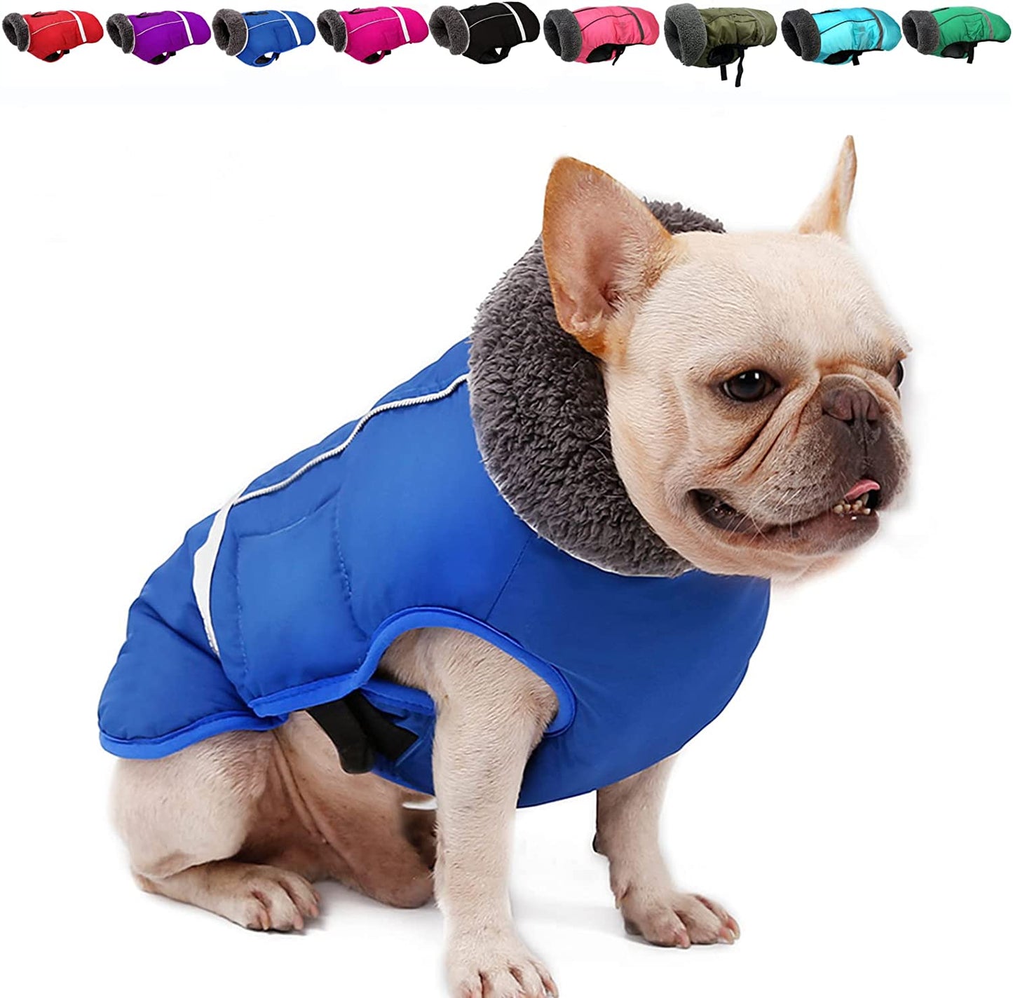 Doglay Dog Winter Coat with Thicken Furry Collar, Reflective Warm Pet Jacket Fleece Lining Waterproof Windproof Dog Clothes for Cold Weather, Soft Puppy Vest Apparel for Small Medium Large Dogs Animals & Pet Supplies > Pet Supplies > Dog Supplies > Dog Apparel Doglay Blue M(Chest : 15.75-23.6" , Back : 13") 