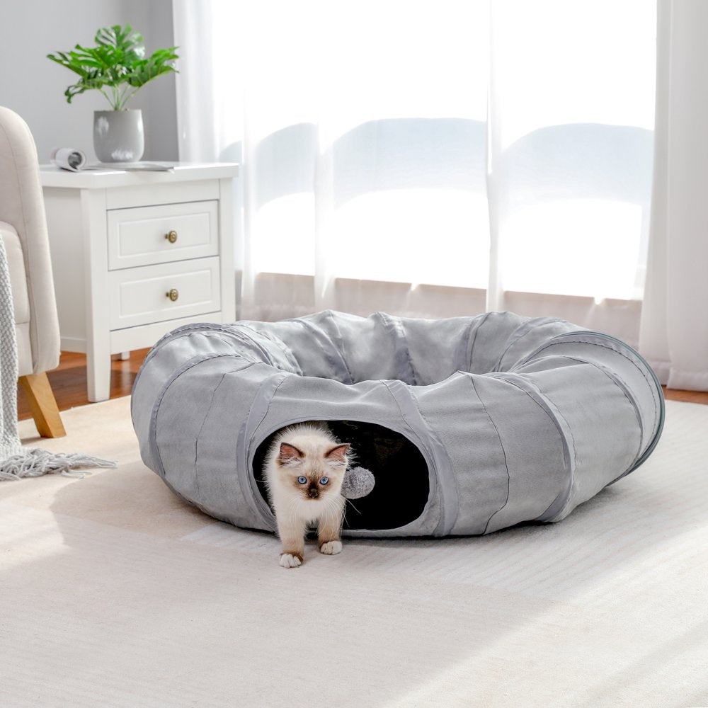 Pawzroad Cat Tunnel with Soft Cushion 2-In-1 Collapsible Hideaway round Shape,Gray Animals & Pet Supplies > Pet Supplies > Cat Supplies > Cat Toys PAWZ Road   