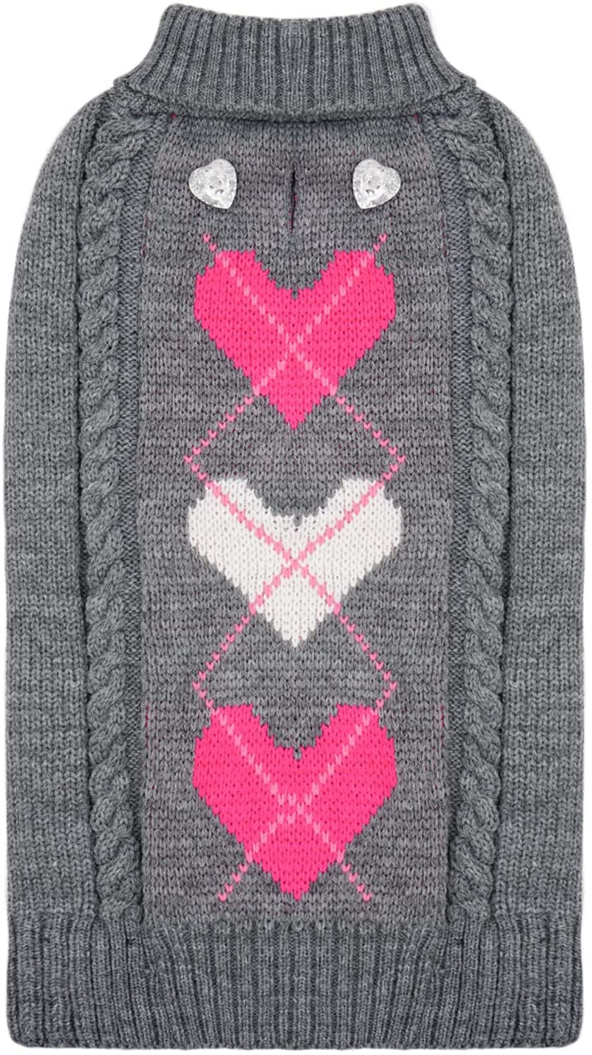 KYEESE Dogs Sweaters Valentine'S Day Pink Heart Pattern with Leash Hole Dog Sweater Knitwear Warm Puppy Sweater Animals & Pet Supplies > Pet Supplies > Dog Supplies > Dog Apparel kyeese 2# Heart (Grey) XX-Large (35-55lbs) 