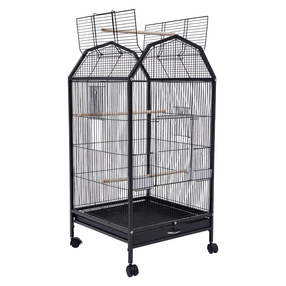 Miumaeov Black Iron Parakeet Bird Cage with Stand Metal Panorama Pet Bird Flight Cages with Wheels Feeding Cups and Standing Poles Animals & Pet Supplies > Pet Supplies > Bird Supplies > Bird Cages & Stands Miumaeov   