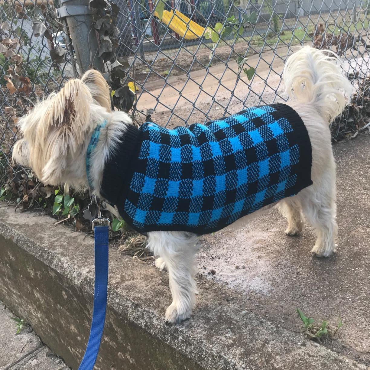 PUPTECK Dog Sweater Plaid Pet Cat Winter Knitwear Warm Clothes Blue & Black Extra Small Animals & Pet Supplies > Pet Supplies > Dog Supplies > Dog Apparel Beibao   