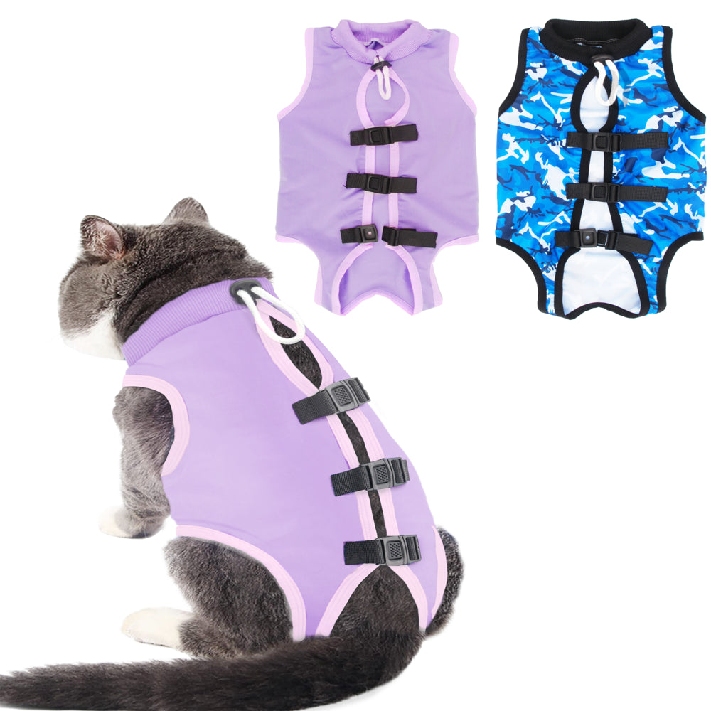 LEXVSS 2 Pieces Cat Recovery Suit, after Surgical Clothes for Abdominal Wounds & Surgery Animals & Pet Supplies > Pet Supplies > Cat Supplies > Cat Apparel LEXVSS L Purple+Camouflage 