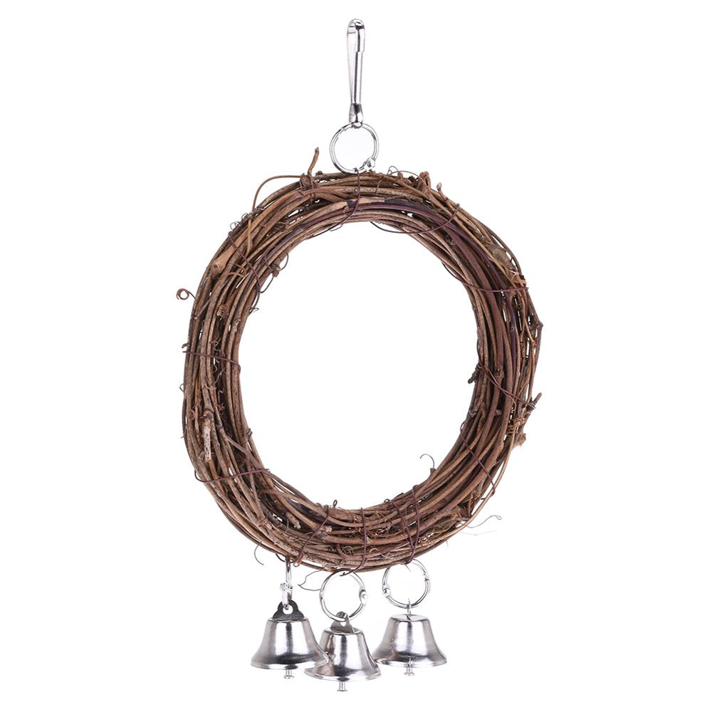 Walbest Bird Poria Vine Rattan Ring, Bird Nest Hammock, Rattan Nest, Hanging Chew with Bell Toys for Small Budgie Parrotlets Cockatiel Conure Lovebird Finch Animals & Pet Supplies > Pet Supplies > Bird Supplies > Bird Toys Walbest   