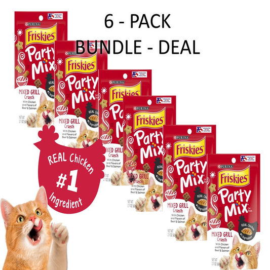 Friskies Cat Treats, Party Mix Mixed Grill Crunch, 2.1 Oz. Pouch - 6 Pack Animals & Pet Supplies > Pet Supplies > Cat Supplies > Cat Treats Friskies   