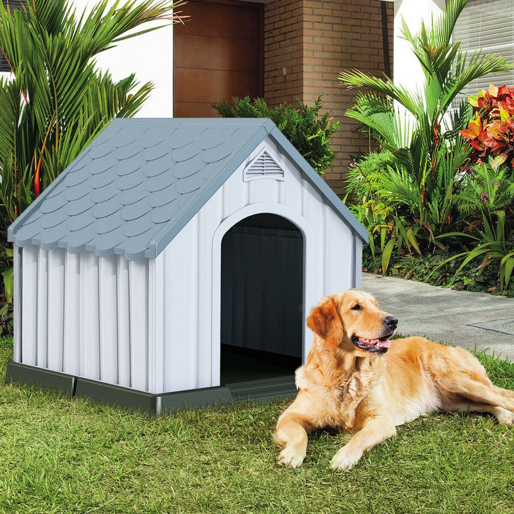 Gymax Plastic Dog House Medium-Sized Pet Puppy Shelter Waterproof Ventilate Grey Animals & Pet Supplies > Pet Supplies > Dog Supplies > Dog Houses Gymax   