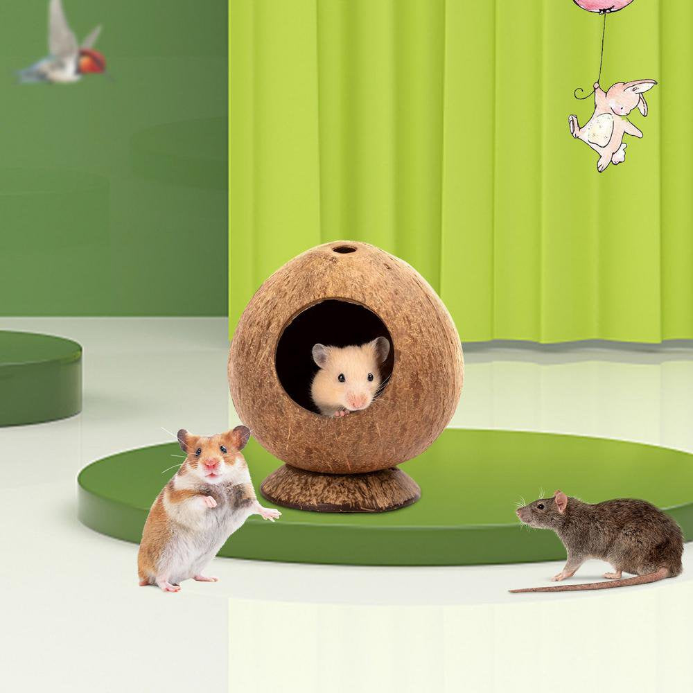 IMSHIE Small Animal Houses Habitats Coconut Shell Pet Hiding House Small Animal Cage Decor Climber for Hamster Gerbils Mice Resting Playing in Style Animals & Pet Supplies > Pet Supplies > Small Animal Supplies > Small Animal Habitats & Cages IMSHIE   