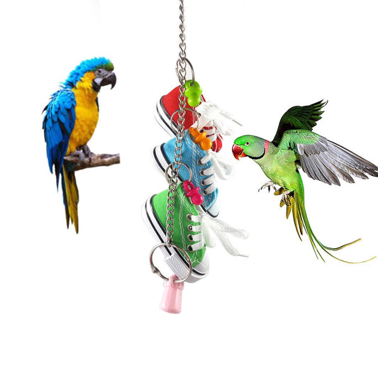 Meidiya Creative Bird Chewing Toys,Hanging Sneakers Colorful Versatile Chew Toy for Parrot Finch Buddgie,Parrot Biting Sports Shoes Toy Cage Decoration