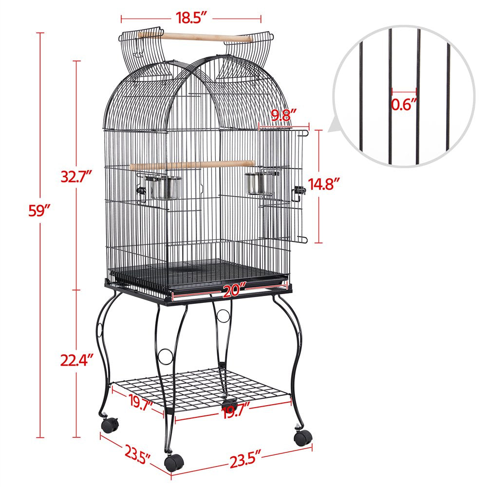 Topeakmart 59'' H Open Top Metal Bird Cage Rolling Parrot Cage with Stand for Small Birds Parakeet Lovebirds Cockatiel Canary Black Animals & Pet Supplies > Pet Supplies > Bird Supplies > Bird Cages & Stands Topeakmart   