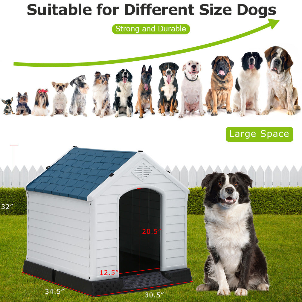 Indoor Outdoor Dog House Big Dog House Plastic Dog Houses for Small Medium Large Dogs 32 Inch High All Weather Dog House with Base Support for Winter Tough Durable House with Air Vents Elevated Floor Animals & Pet Supplies > Pet Supplies > Dog Supplies > Dog Houses Bestpet   