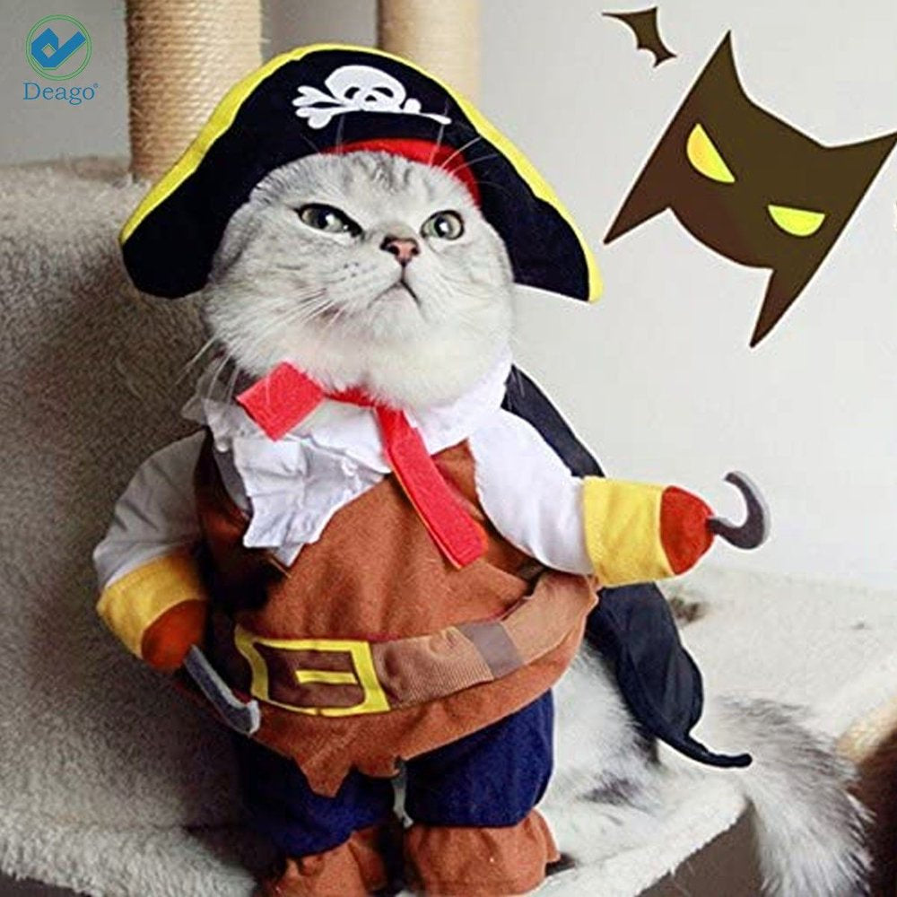 Deago Funny Pet Clothes Pirate Dog Cat Halloween Costume Suit Corsair Dressing up Party Apparel Clothing for Cat Dog plus Hat
