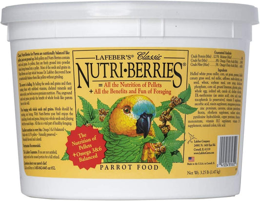 Lafeber Classic Nutri-Berries Pet Bird Food, Made with Non-Gmo and Human-Grade Ingredients, for Parrots Animals & Pet Supplies > Pet Supplies > Bird Supplies > Bird Food Lafeber Company 3.25 Pound (Pack of 1)  