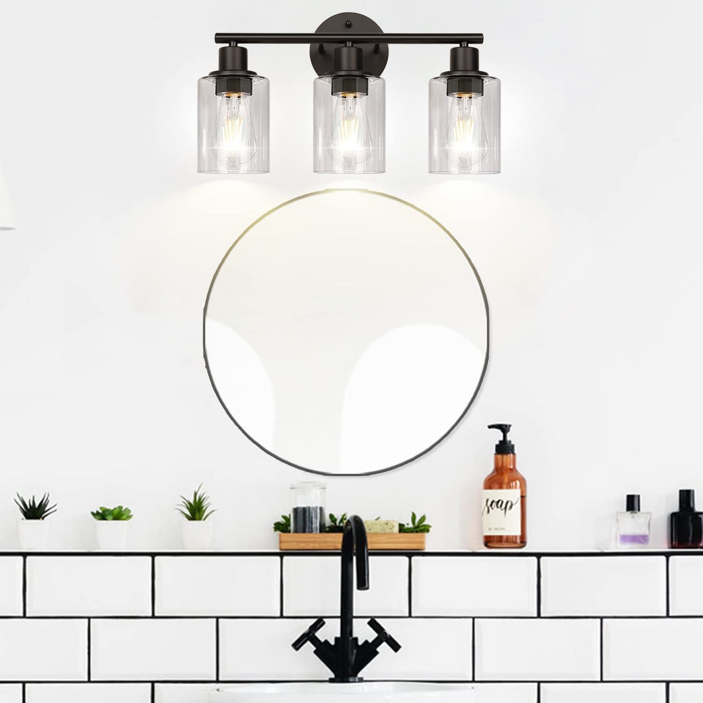 3-Light Bathroom Light Fixtures, Black Bathroom Wall Lights, Modern Bathroom Vanity Light with Clear Glass Shade, Bathroom Wall Lamp for Mirror Kitchen Bedroom Living Room Hallway Cabinet Porch Animals & Pet Supplies > Pet Supplies > Dog Supplies > Dog Apparel Zarbitta   