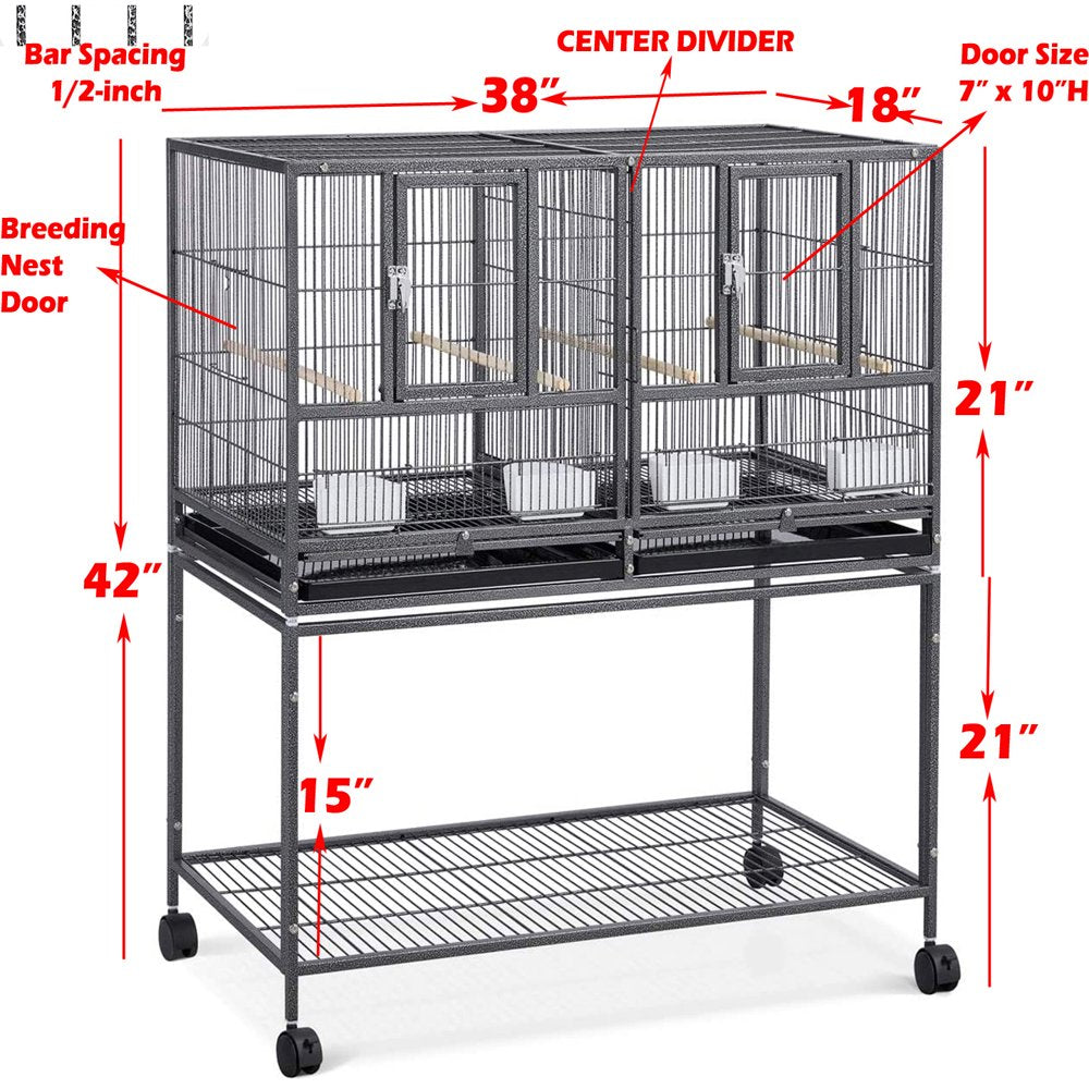 Stackable Bird Flight Breeder Cage Center Divider Side Nesting Box Doors Metal Bird Cage with Rolling Stand for Small Birds Lovebirds Finch Canaries Parakeets Cockatiels Budgies Animals & Pet Supplies > Pet Supplies > Bird Supplies > Bird Cages & Stands Mcage   