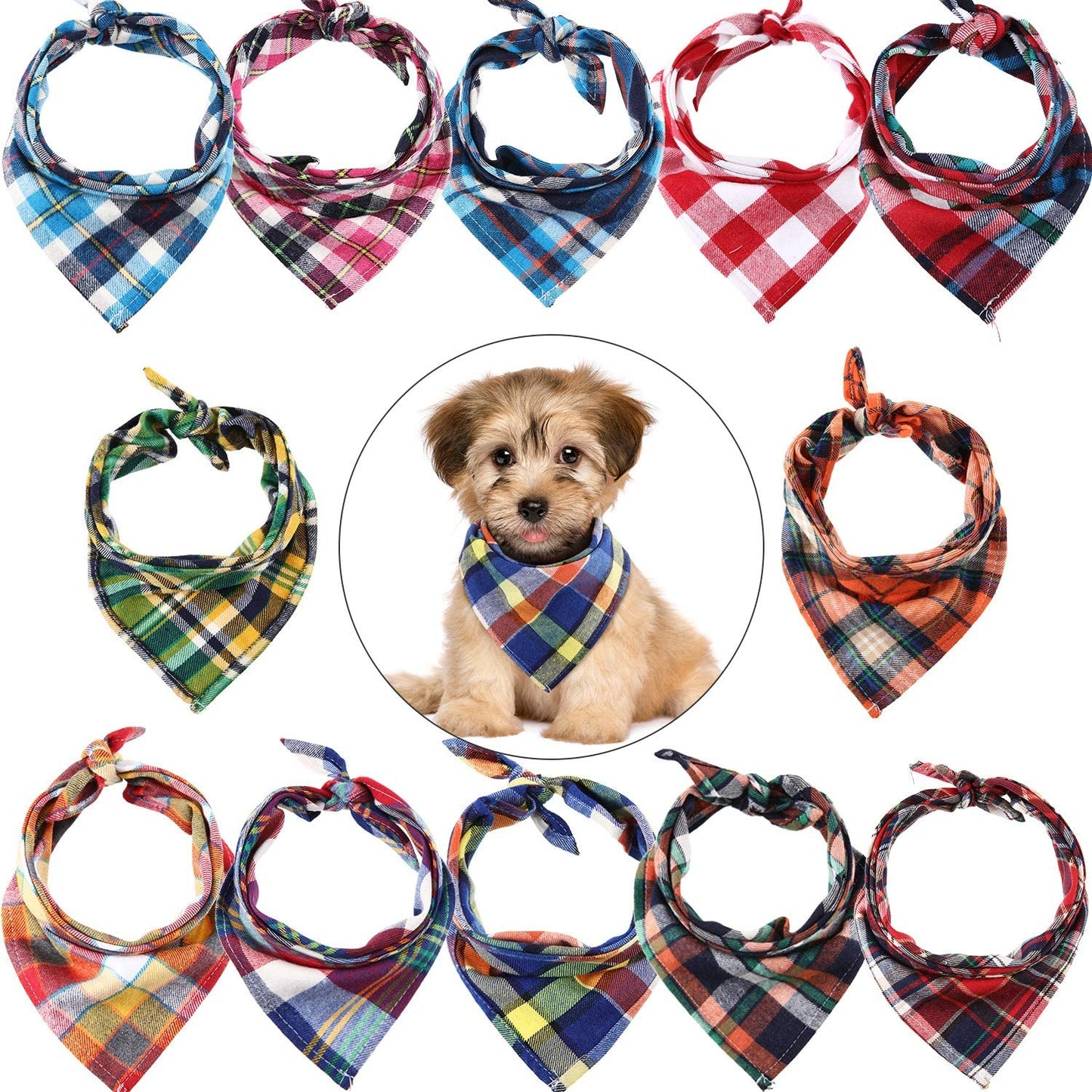 Syhood 12 Pieces Christmas Dog Bandanas Thanksgiving Pet Scarf Kerchief Buffalo Plaid Triangle Bibs, Adjustable Handkerchiefs Decor for Small or Medium Cat Dog Pet (Plaid Style) Animals & Pet Supplies > Pet Supplies > Dog Supplies > Dog Apparel Syhood Plaid Style  