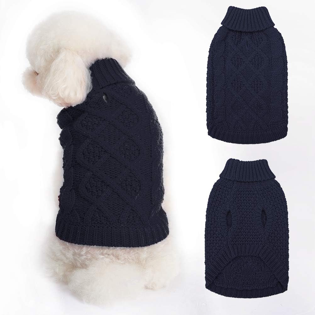 Mihachi Turtleneck Dog Sweater - Winter Coat Apparel Classic Cable Knit Clothes with Leash Hole for Cold Weather, Ideal Gift for Pet in New Year Animals & Pet Supplies > Pet Supplies > Dog Supplies > Dog Apparel Mihachi Navy Blue Small 