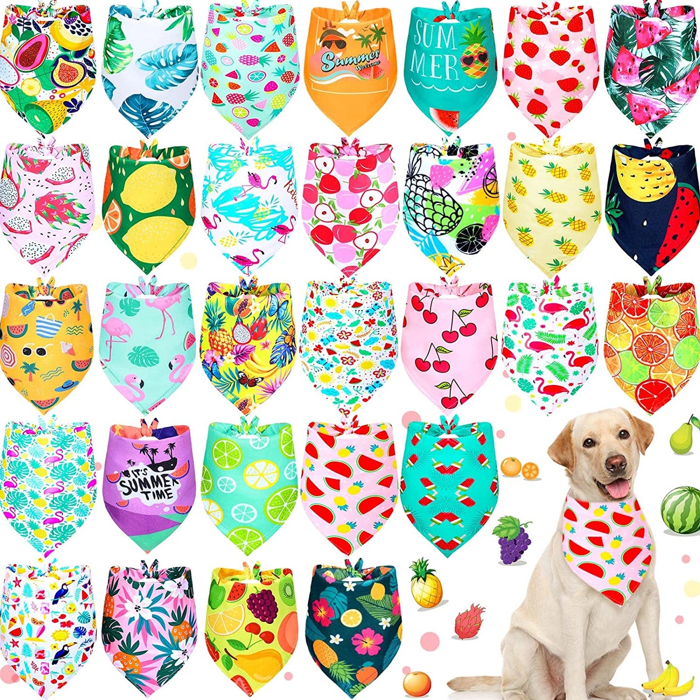 30 Pack Spring Summer Flower Dog Bandanas Soft Triangle Dog Scarfs Polyester Bandana PET Costume Cute Triangle Scarf Bibs with Flowers Patterns for Small Medium Large Pets Animals & Pet Supplies > Pet Supplies > Dog Supplies > Dog Apparel Eccliy Fruits X-Large 