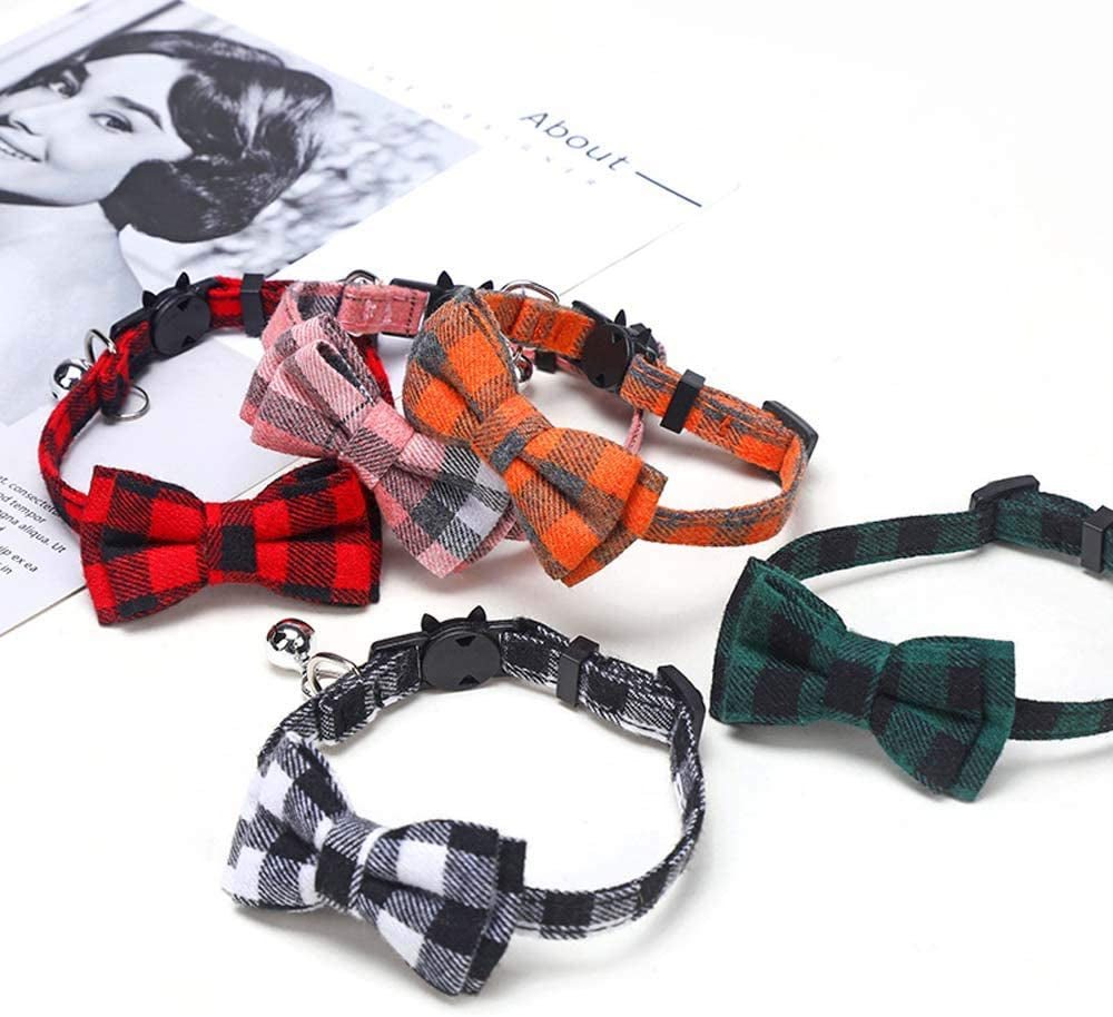 Colorful Plaid Small Dogs Collars Cat Necklaces, Pet Collars Dog Accessories Striped Bowknot Cat Collars(Orange) Animals & Pet Supplies > Pet Supplies > Dog Supplies > Dog Apparel QUNJUN   