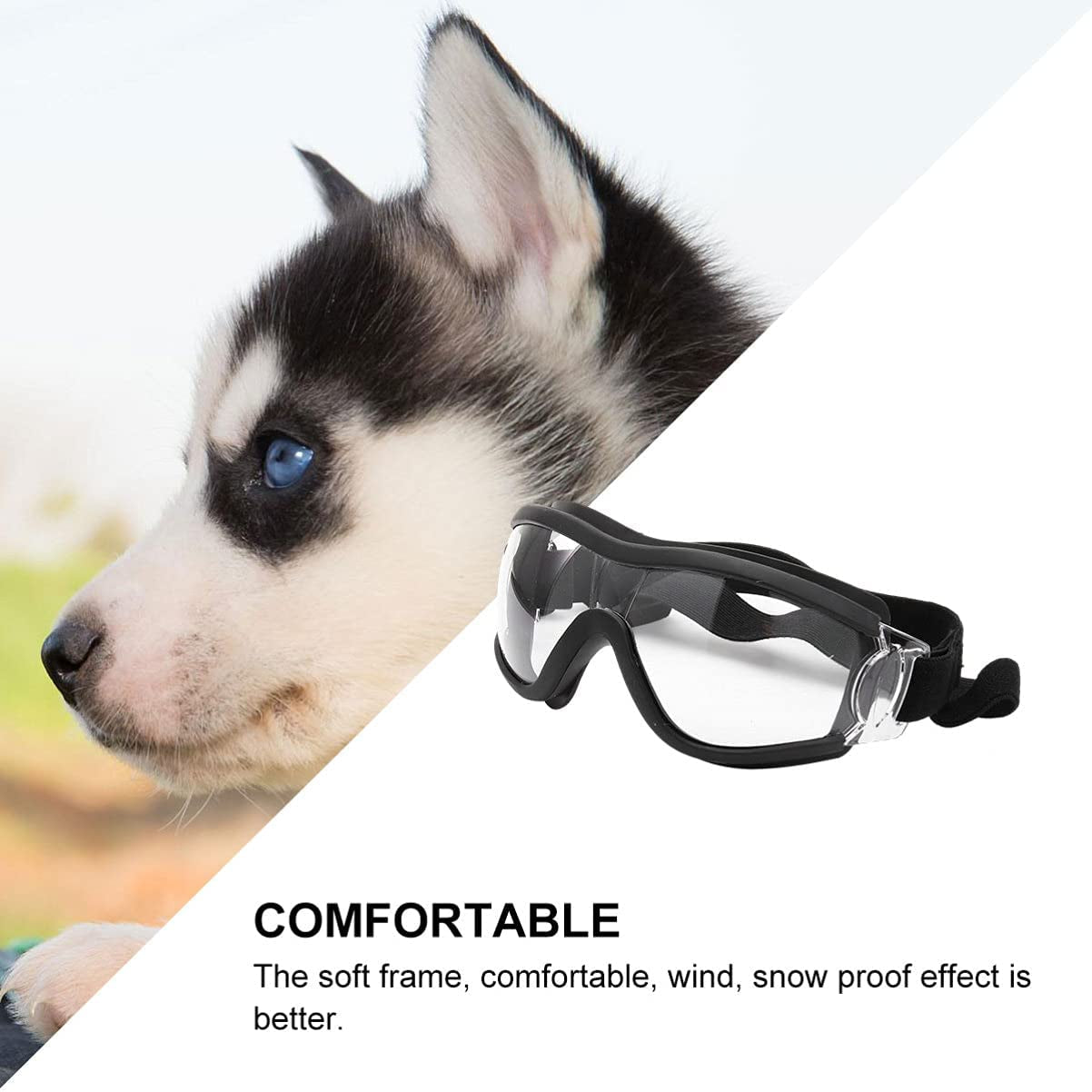 TEHAUX Dog Goggles Dog Sunglasses Snowproof Windproof Dog Glasses Pet Goggles Dog Eye Protection Goggles with Adjustable Strap Sunglasses for Medium Large Dogs (Transparent) Animals & Pet Supplies > Pet Supplies > Dog Supplies > Dog Apparel TEHAUX   