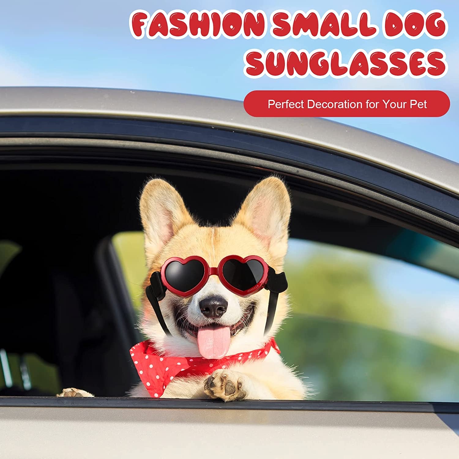 3 Pairs Dog Sunglasses Heart Shape Goggles Small Dog Decorations UV Protection Puppy Eye Wear with Adjustable Strap Windproof Glasses for Doggie PET Sun Glasses Anti-Fog Glasses (Red, White, Pink) Animals & Pet Supplies > Pet Supplies > Dog Supplies > Dog Apparel Nezyo   