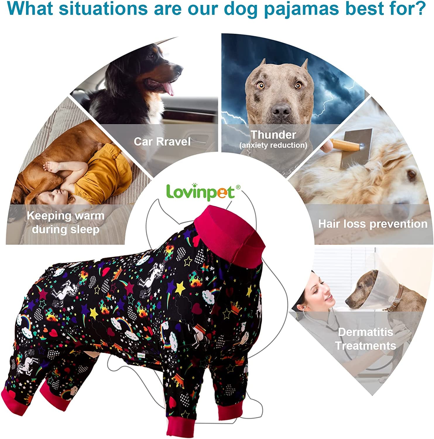 LovinPet Large Dog Pajamas PJS - Wound Care/Post-Surgical Recovery Shirt  for Big Dogs,Lightweight Stretchy Pullover Dog Onesie, Full Coverage Dog