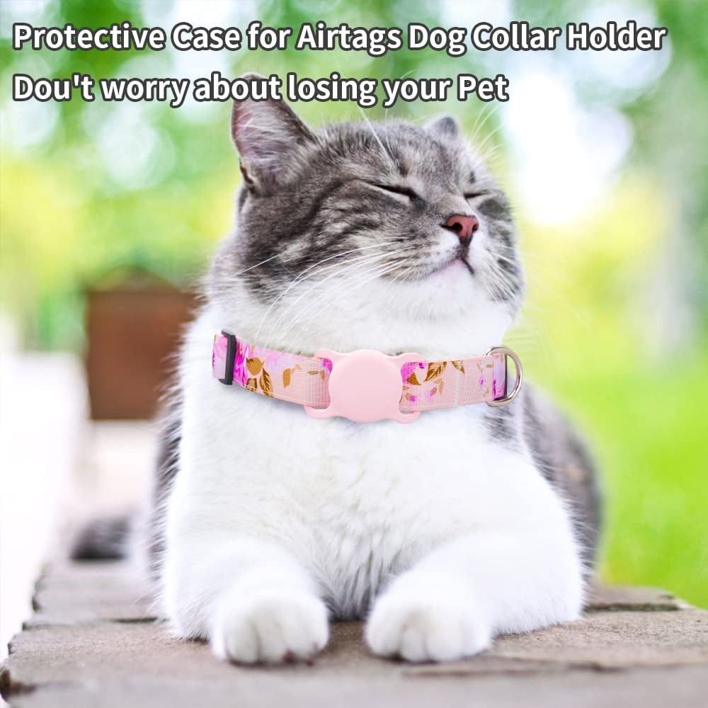 Airtag Cat Collar, Animire Soft Neoprene Padded Air Tag Collar for Extra Small Dogs, Polyester Puppy Pet Collar with Silicone Airtag Case Holder Accessories, 8"-12" Neck