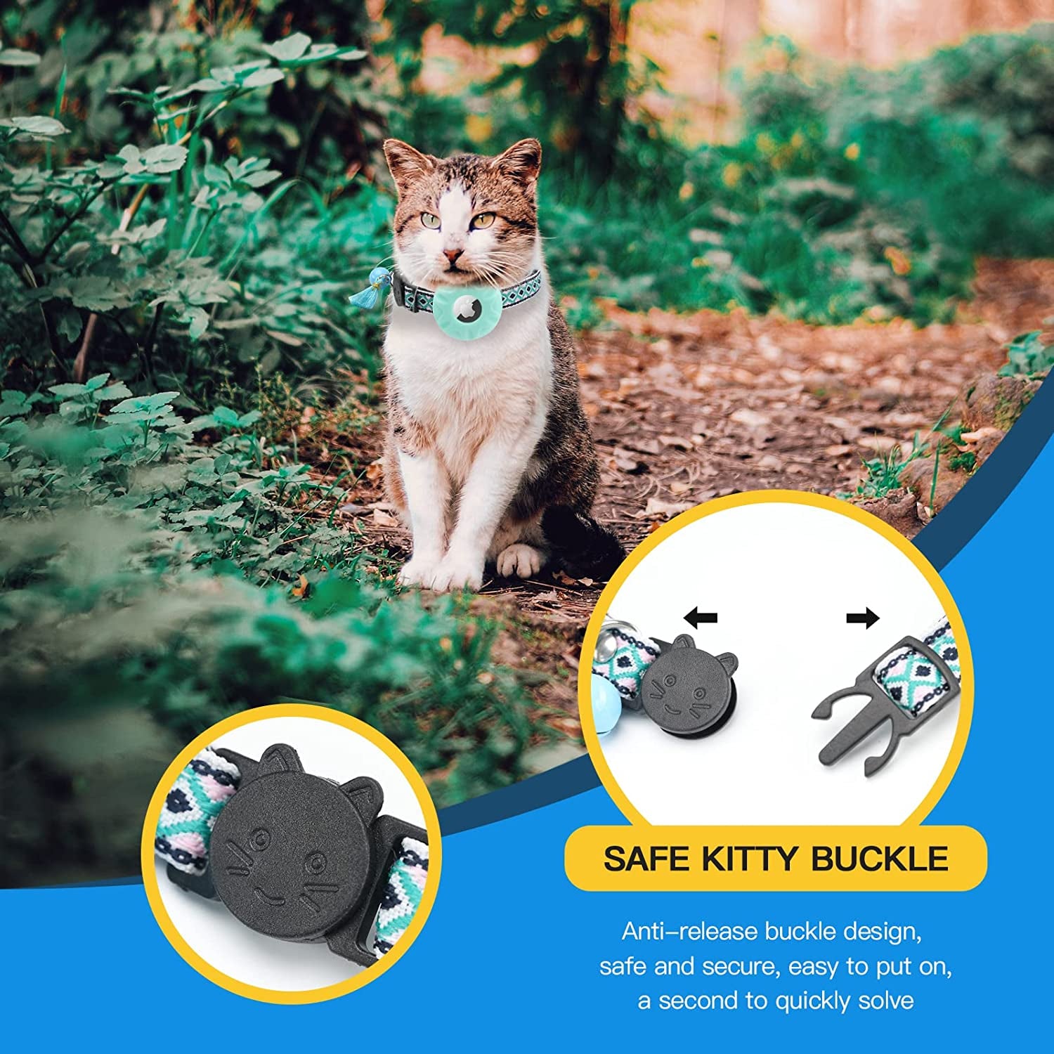 Airtag Cat Collar,Daboqed Kitten Collar Adjustable Breakaway Collar with Safety Buckle and Silicone Airtag Holder Case Compatible with Airtag Pet Collar for Female Girl Cats Male Boy Cats(Mint Green) Electronics > GPS Accessories > GPS Cases DaboQed   