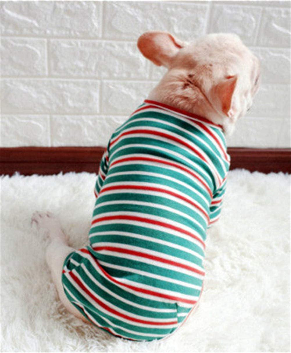 XIHAROOM Dog Stretch Cotton Striped Tshirt for Small Medium Dogs,Dog Two-Legged Pull-On Sweatshirt Pajamas(Green Stripe,S) Animals & Pet Supplies > Pet Supplies > Dog Supplies > Dog Apparel XIHAROOM   