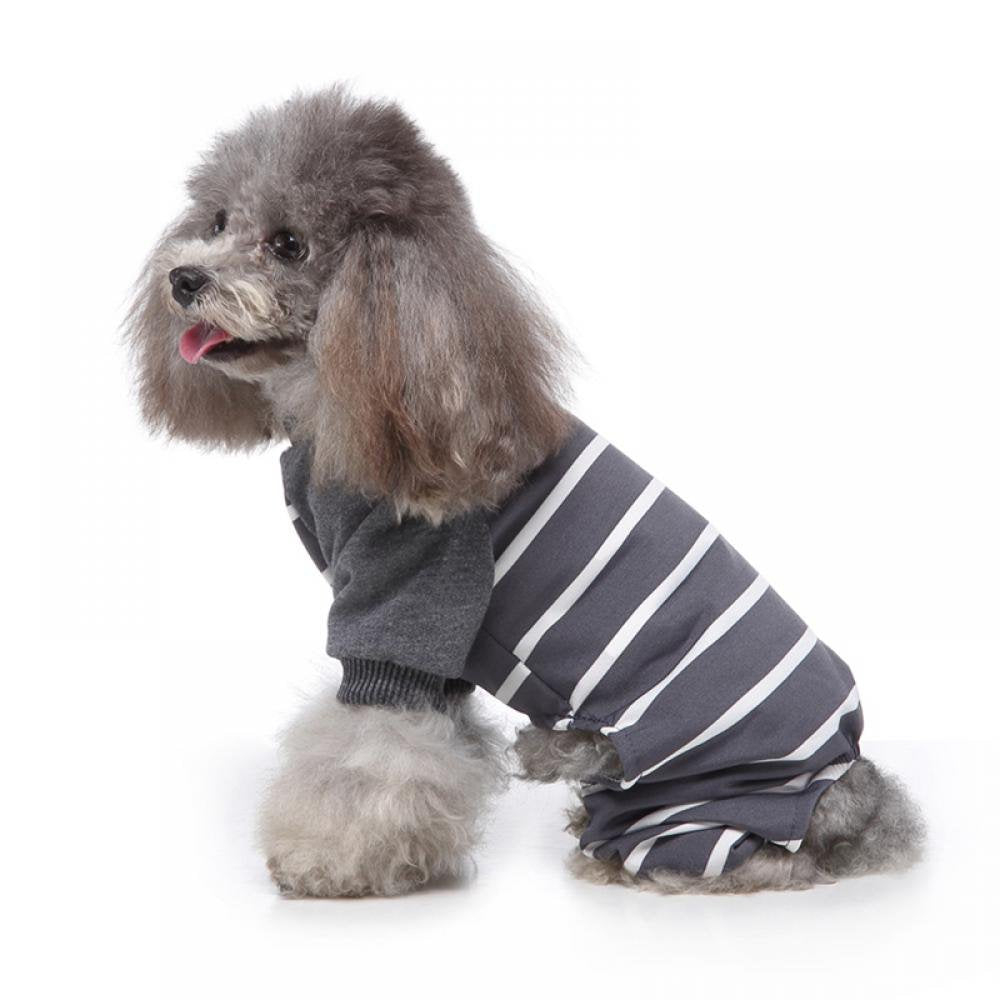 Dog Pajamas Striped Pet Jumpsuits Cotton Dog Onesies Long Sleeves Pet Pajamas Cute Dog Apparels Soft Pet Clothes for Puppy Small Dogs (Gray,Xs) Animals & Pet Supplies > Pet Supplies > Dog Supplies > Dog Apparel Dcastle   