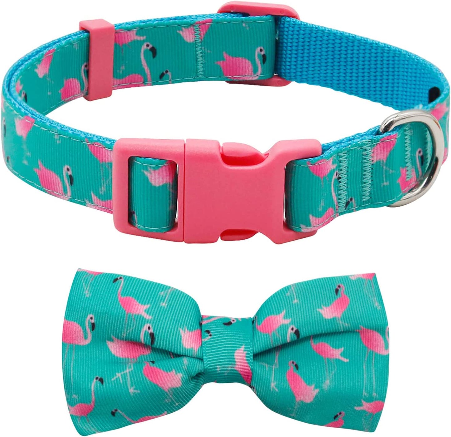 Azuza Bowtie Dog Collar, Soft & Comfy Dog Collar with Bow, Fun Patterns & Bright Color for Large Dogs Animals & Pet Supplies > Pet Supplies > Dog Supplies > Dog Apparel azuza B#Flamingo L - Neck:18-26inch (Pack of 1) 