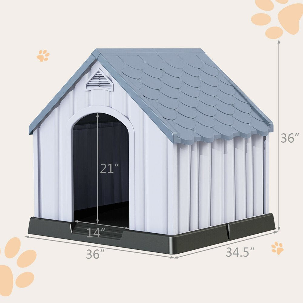 Gymax Plastic Dog House Medium-Sized Pet Puppy Shelter Waterproof Ventilate Grey Animals & Pet Supplies > Pet Supplies > Dog Supplies > Dog Houses Gymax   