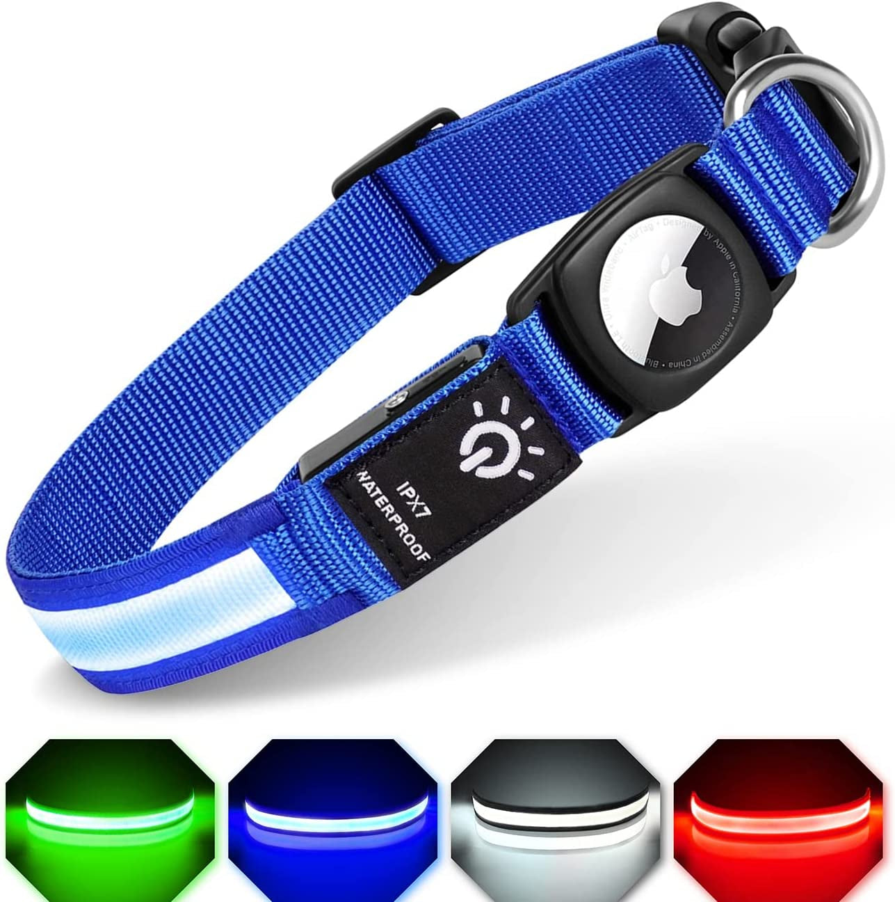LED Airtag Dog Collar, FEEYAR Air Tag Dog Collar [IPX7 Waterproof], Light up Dog Collars with Apple Airtag Holder Case, Rechargeable Lighted Dog Collar for Small Medium Large Dogs [Blue][Size S] Electronics > GPS Accessories > GPS Cases FEEYAR Blue M（13"-18"） 