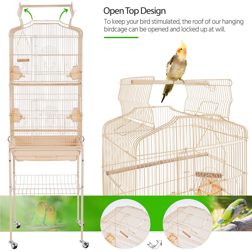 Topeakmart 64''H Open Top Metal Birdcage Rolling Parrot Cage with Detachable Stand, Almond Animals & Pet Supplies > Pet Supplies > Bird Supplies > Bird Cages & Stands Topeakmart   