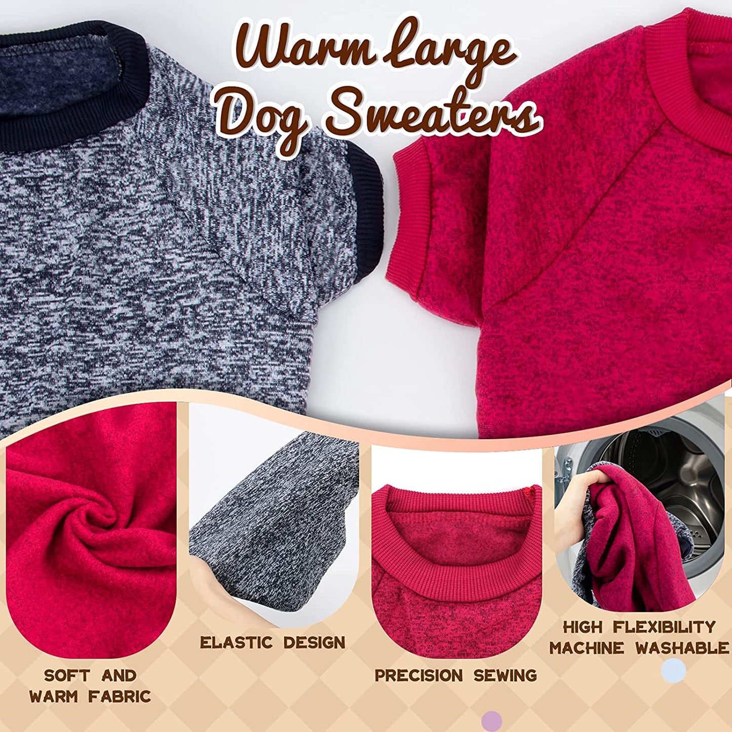 Rypet 2 Pack Large Dog Sweaters for Winter Dog Classic Knitwear Sweater Soft Thickening Warm Dog Clothes for Medium Large Dogs Animals & Pet Supplies > Pet Supplies > Dog Supplies > Dog Apparel Rypet   