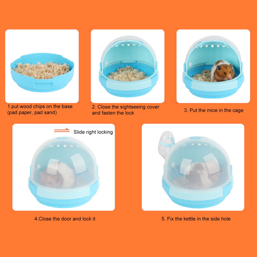 Meidiya Portable UFO Transparent Hamster Carry Cage with Water Bottle,Small Animal Habitat,Hamster Cage Nest Accessories for Guinea Pig,Chinchilla,Rat,Squirrel,Hedgehog