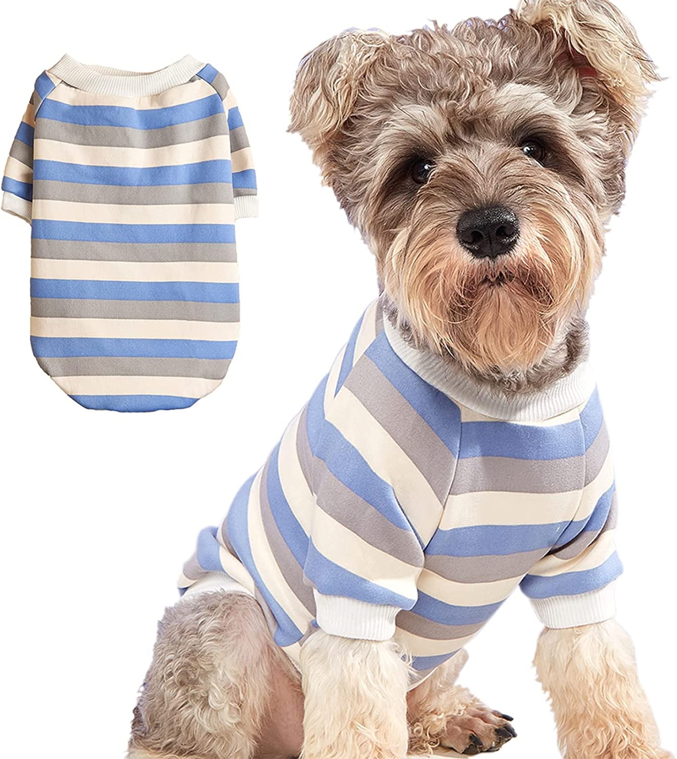 JOUHOI Striped Dog Sweater for Small Dogs Winter Sweatshirt Warm Pet Puppy Clothes Doggie Cat Clothing, Pink Yellow, Medium, (DST-01) Animals & Pet Supplies > Pet Supplies > Dog Supplies > Dog Apparel JOUHOI Blue Grey Large 