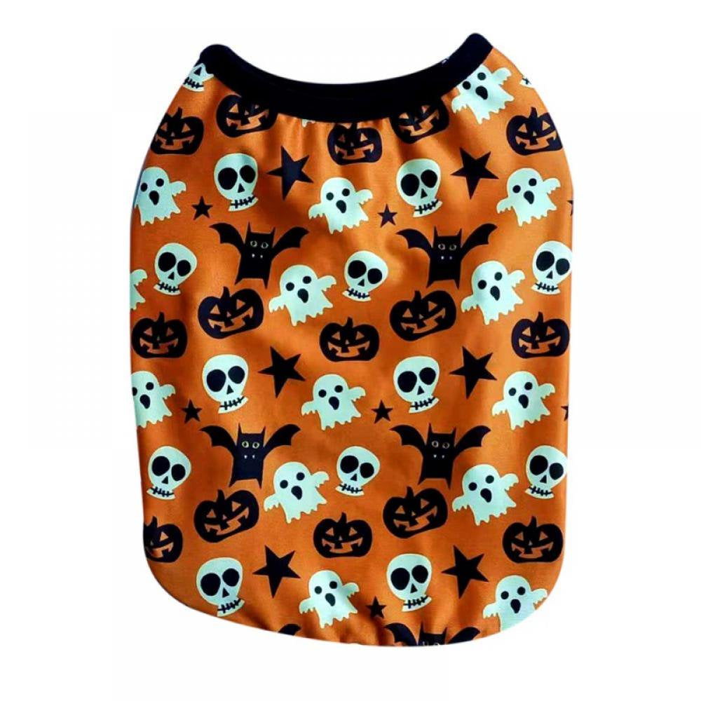 Halloween Pet Puppy Shirt Small Dog Cat Doggie Clothes Dress Vest T Shirt Apparel Skull Print Doggy Sweatshirt XS-XL Animals & Pet Supplies > Pet Supplies > Cat Supplies > Cat Apparel AVAIL S Orange 