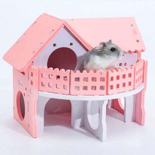 Cheers.Us Small Animal Hideout Wooden Hamster House Assemble Double-Deck Hut Villa Ecological Cage Habitat Decor Accessories, Play Toys for Dwarf, Hedgehog, Syrian Hamster, Gerbils Mice