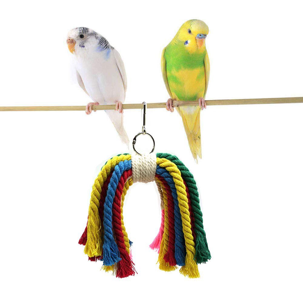 UDIYO 7Pcs Wooden Beads Bell Swing Ladder Bird Parakeet Hanging Perch Parrot Pet Toy