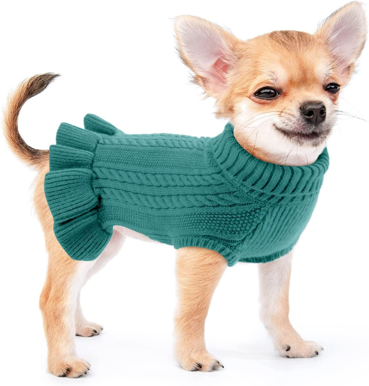 ALAGIRLS Winter Small Dog Christmas Sweater Cat Clothes,Cute Puppies Girls Turtleneck Pullover Dress,Teacup Dog Chiwawa Thick Pet Apparel,Hazeblue S Animals & Pet Supplies > Pet Supplies > Dog Supplies > Dog Apparel ALA PeacockGreen Medium 