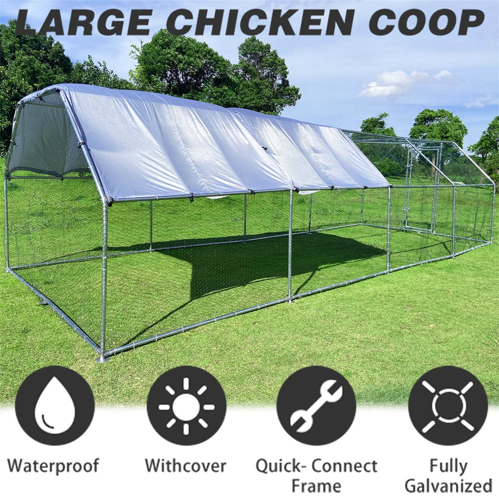 Aukfa Chicken Coop- 25 FT Large Outdoor Chicken Run- Heavy Duty Metal Frame- Flat Roofed Animals & Pet Supplies > Pet Supplies > Dog Supplies > Dog Kennels & Runs AUKFA   