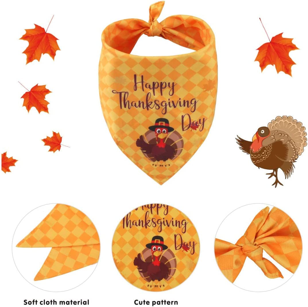 Idepet Autumn Dog Bandana 3 Pack Halloween Fall Pet Triangle Bibs Scarf Cute Turkey Maple Leaf Printing Kerchief Sets Washable Accessories for Small Medium Large Dogs Cats Reversible Animals & Pet Supplies > Pet Supplies > Dog Supplies > Dog Apparel Idepet   