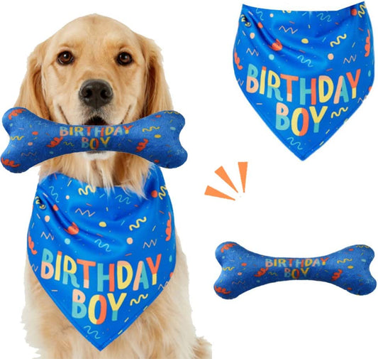 TRAVEL BUS Dog Birthday Bandana, Dog Birthday Toy/Balloon/Scarf for Medium Large Dog Birthday Party Supplies Decorations