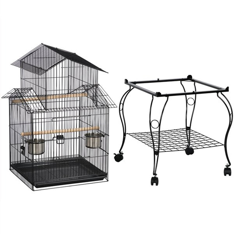 Topeakmart Triple Roof Rolling Bird Cage with Stand Perch, Large, Metal, Black Animals & Pet Supplies > Pet Supplies > Bird Supplies > Bird Cages & Stands Topeakmart   