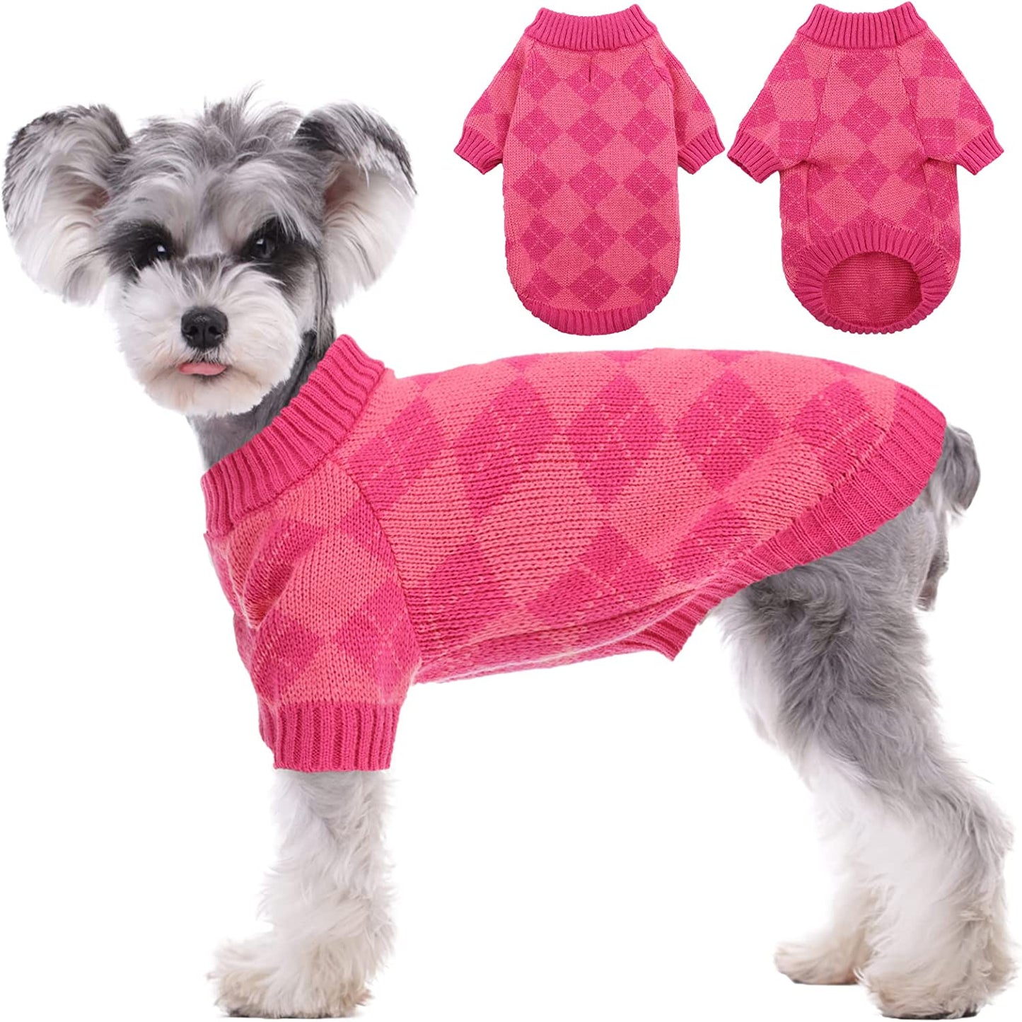 Kuoser Dog Cat Sweater, Holiday Christmas Snowflake Pet Warm Knitwear Dog Sweater Soft Puppy Clothing Dog Winter Coat, Dog Turtleneck Cold Weather Outfit Pullover for Small Medium Dogs Cats Animals & Pet Supplies > Pet Supplies > Dog Supplies > Dog Apparel Kuoser Purplish Plaid X-Small (pack of 1) 