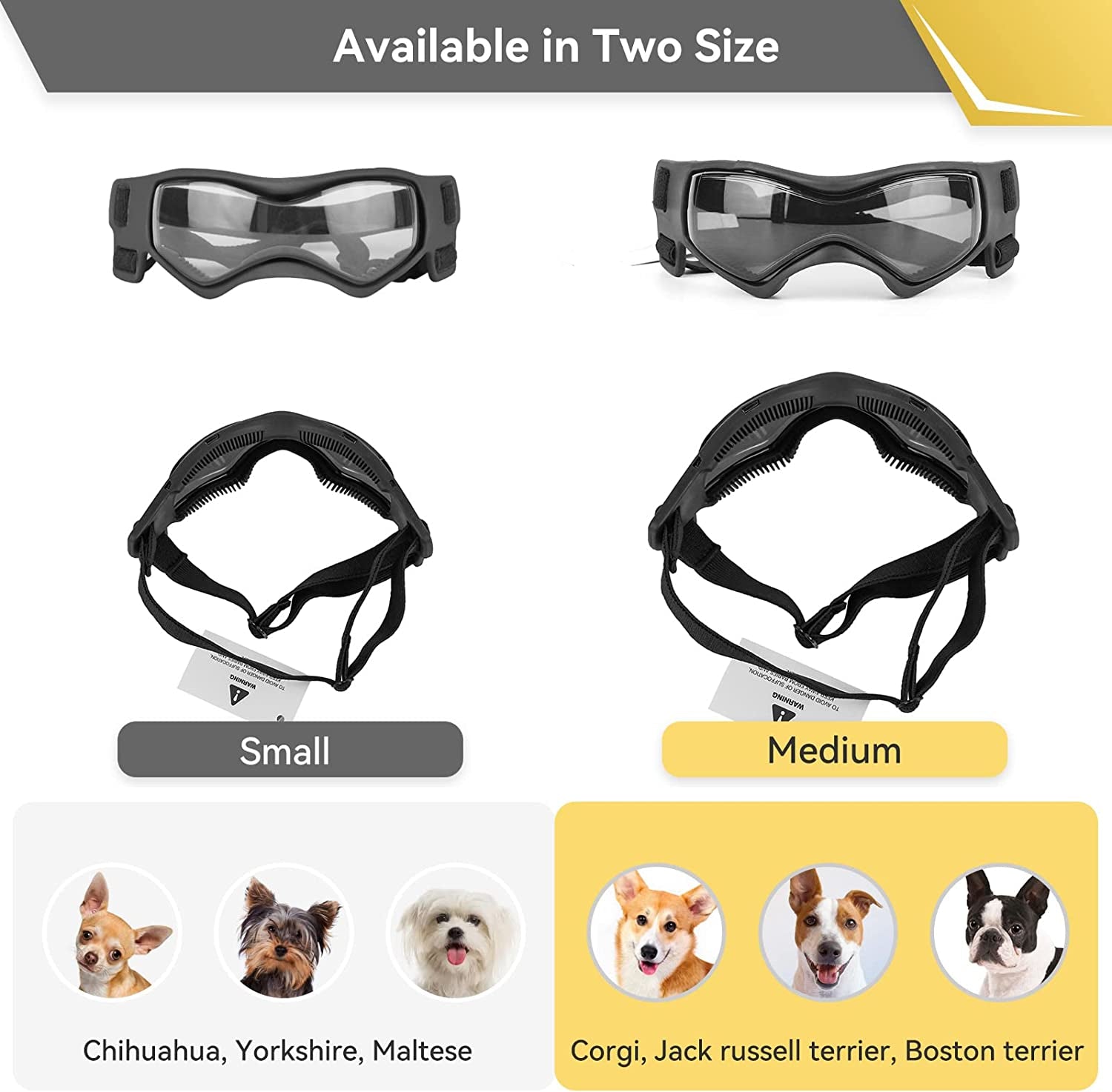 PETLESO Dog Goggles Small Breed, UV Protection Dog Sunglasses Medium Breed Dog Goggles for Medium Dog Outdoor Riding Driving, Medium Black Animals & Pet Supplies > Pet Supplies > Dog Supplies > Dog Apparel PETLESO   