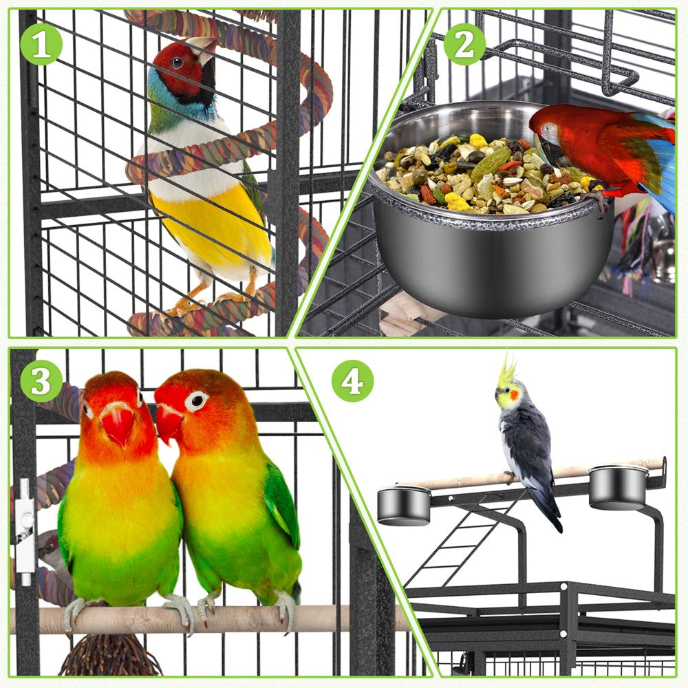 Varadyle 61'' Bird Cage with Rolling Stand Wrought Iron Bird Flight Cages with Playtop & Rope Bungee Bird Toy for Parakeet Parrot, Lovebirds, Macaw Animals & Pet Supplies > Pet Supplies > Bird Supplies > Bird Cages & Stands Varadyle   