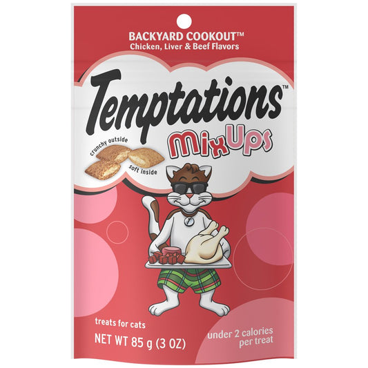 TEMPTATIONS MIXUPS Crunchy and Soft Cat Treats Backyard Cookout Flavor, 3 Oz. Pouch Animals & Pet Supplies > Pet Supplies > Cat Supplies > Cat Treats Mars Petcare   