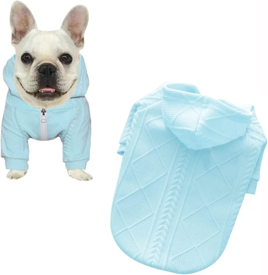 Meioro Dog Sweater Zipper Hooded Dog Cat Clothes Cute Pet Clothing Warm Hooded Winter Warm Puppy French Bulldog Pug (S, Pink) Animals & Pet Supplies > Pet Supplies > Dog Supplies > Dog Apparel meioro Light Blue XX-Large 