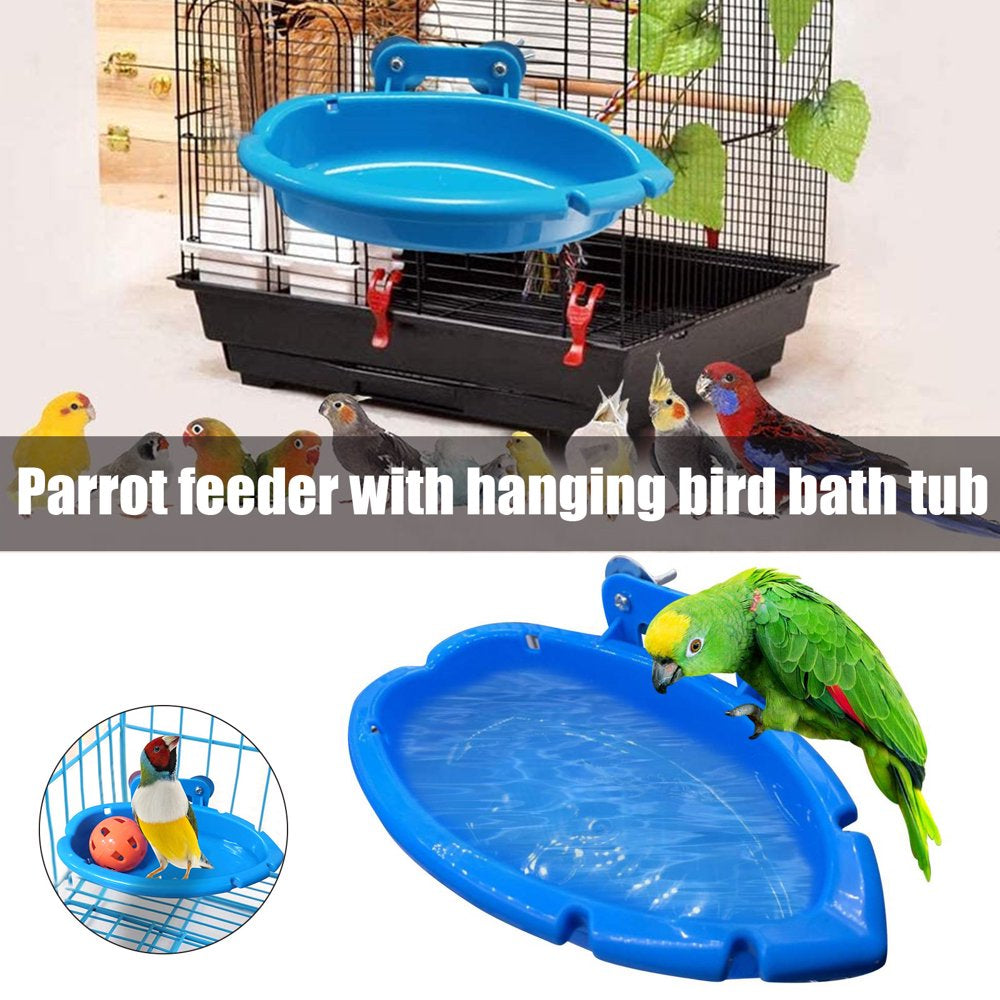 CABINHOME Bird Bath Basin with Mirror, Hanging Bird Bath Bath, Pets Small Birds Parrot Bird Cage Accessories, Parakeet Cockatiel Food Feeder Tray (Blue) Animals & Pet Supplies > Pet Supplies > Bird Supplies > Bird Cage Accessories CABINHOME   